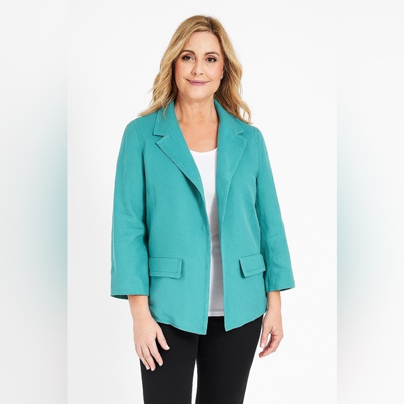 Talbots 100% Linen Jacket Turquoise Lined Womens 16W Classic Coastal Blazer Open - Picture 1 of 10